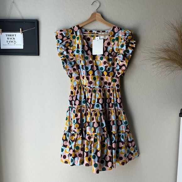 NEW LA DoubleJ Dress Flutter Cap Sleeve Honeybun Gumball Mini Dress Multi‎ Sz S - Picture 2 of 13